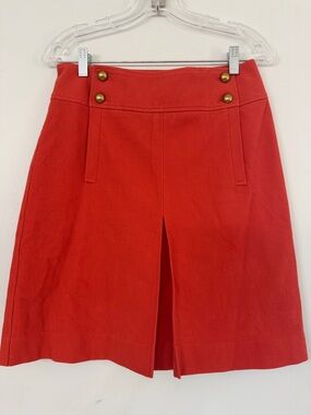 Tory Burch Womens 6 Textured Brass Button Orange Bell A-line Midi Skirt Designer